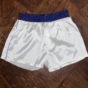 White vintage Athletic Shorts with Blue Waistband